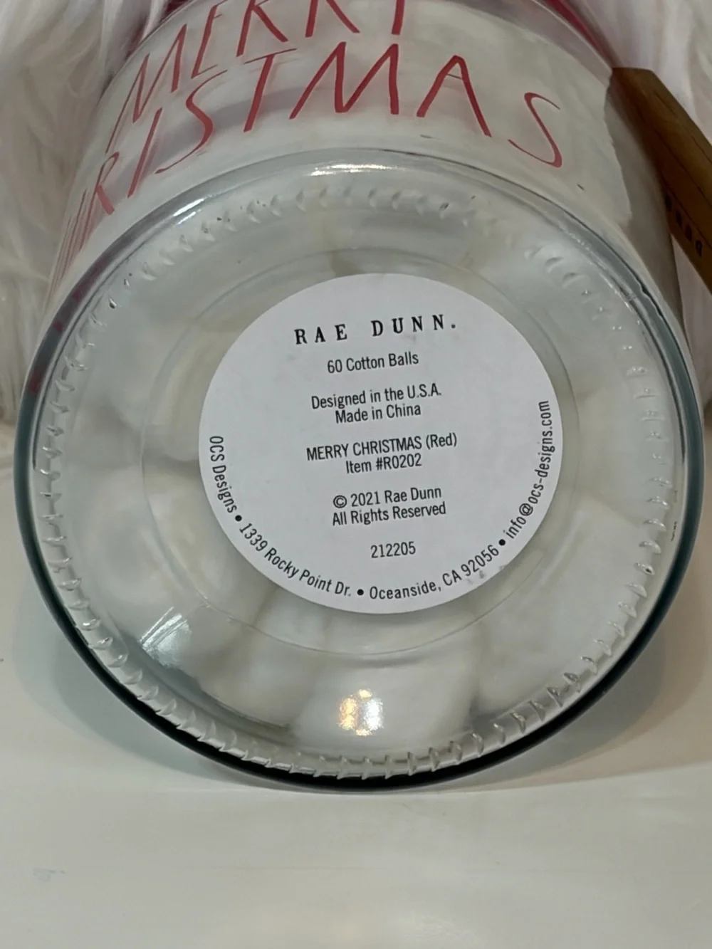 Rae Dunn NWT Merry Christmas Glass Jar with Cotton Balls Festive Holiday Decor